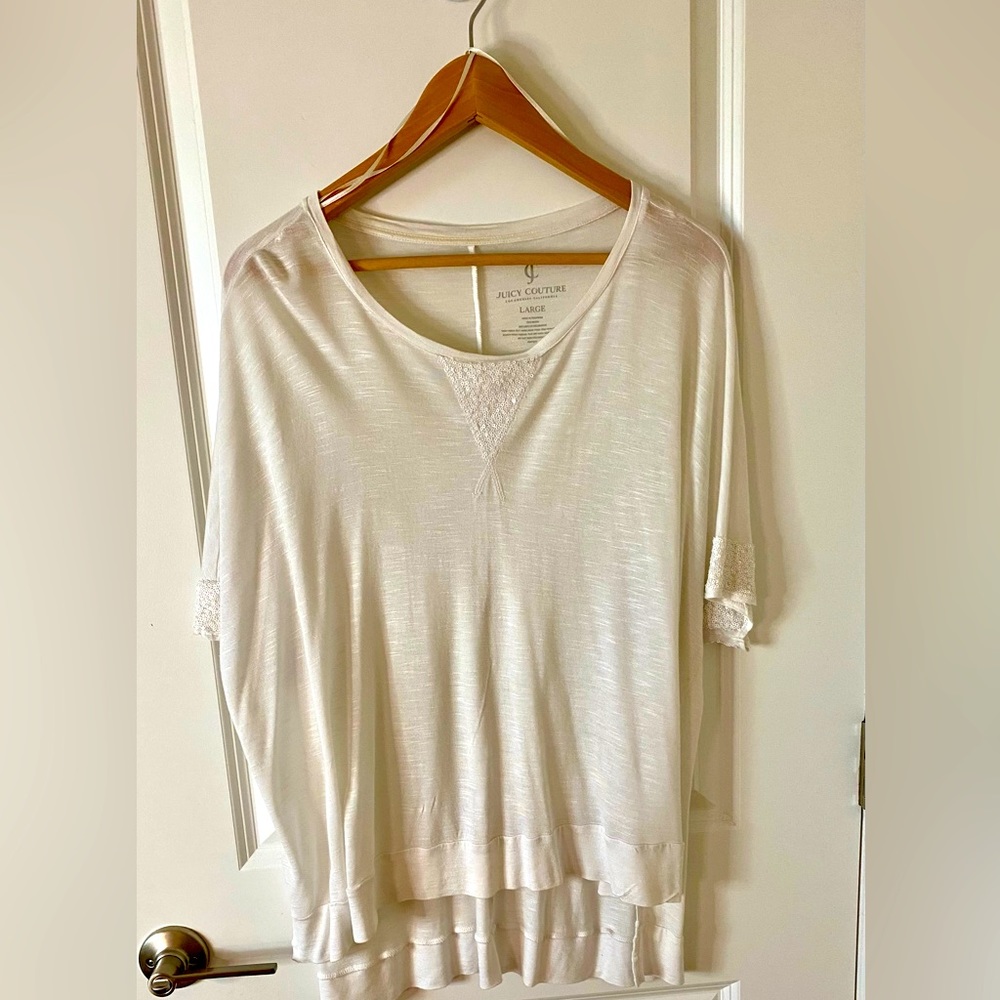 Juicy Couture for RR dressy white v neck T.  Worn only once, size Large